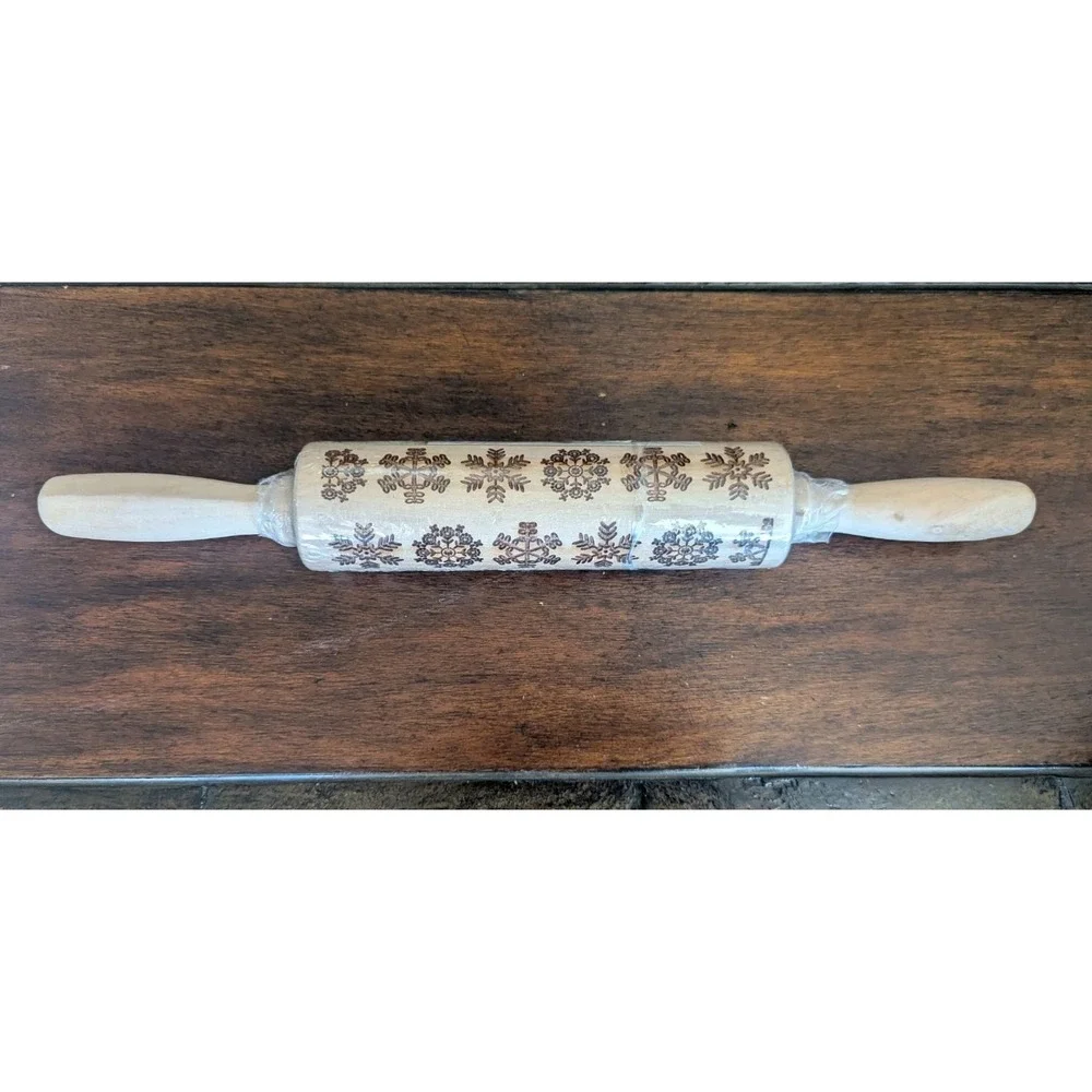 Engraved Cookie Rolling Pin Snowflake Pattern Handmade Wooden Rolling Pin  New
